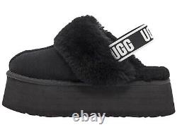 100% UGG Women's Shoes Funkette Slippers High Platform Sandal Black Chestnut
