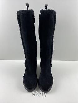 Aquatalia Black Suede Faux Fur Lined Side Zip Knee High Boots Women's 8.5