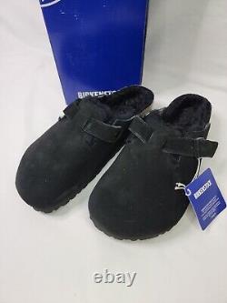 Birkenstock Women's Boston VL Suede Shearling Fur Black Clog Shoes Size 40 NIB