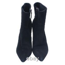 CHANEL Suede Short Boots Heels Stiletto Women 36 Faux Pearl Snake Black B2578