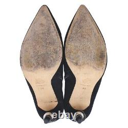 CHANEL Suede Short Boots Heels Stiletto Women 36 Faux Pearl Snake Black B2578