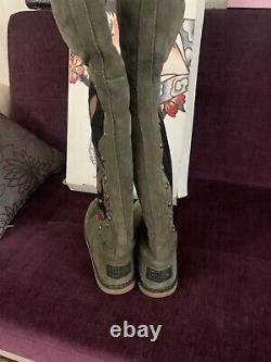 Ed Hardy Suede Leather Tall Knee High Boots Snow Blazer Military Green Sz 7