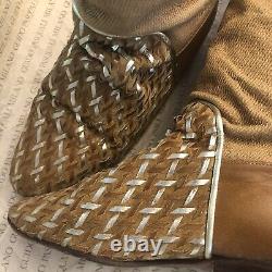 Guido Pasquali Women's Boots Vintage 80s $$$ Tan Flat Fabric Leather Metallic