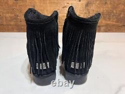 IiJin Women's Faux Fur Lined Fringe Black Suede Short Boots Size 8 EU 38