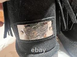 IiJin Women's Faux Fur Lined Fringe Black Suede Short Boots Size 8 EU 38