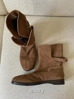 JIMMY CHOO Ribbed Suede Boots Brown Size 36.5 Faux-Fur Lined