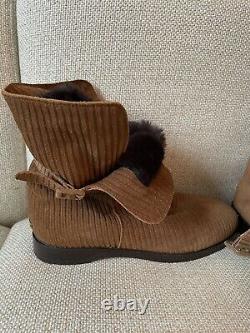 JIMMY CHOO Ribbed Suede Boots Brown Size 36.5 Faux-Fur Lined