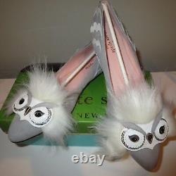 Kate Spade Nora Faux Fur Snowy Owl Light Gray Suede Flats-size 8 -boxed