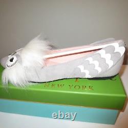 Kate Spade Nora Faux Fur Snowy Owl Light Gray Suede Flats-size 8 -boxed
