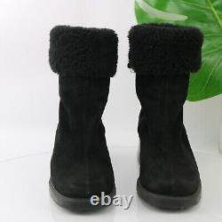 La Canadienne Women'sWaterproof Boots Size 8 Black Suede Fur Cuff Block Heel