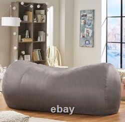 Large Bean Bag Chair Lounger Sofa Futon Gray Faux Suede Microfiber 7 Feet Adult
