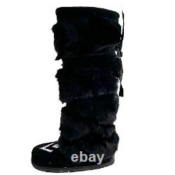 Manitobah tall wrap mukluks fur lace up winter boots black women's size 7 withcoa