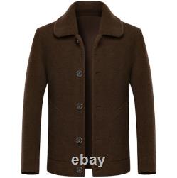 Men Single Breasted Jacket Short Reversible Woolen Fleece Coat Faux Suede Button