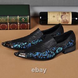 Men's Flat Leather Lace-up Print Stylish Steel Toe Breathable Shoes Loafers