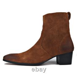 Men's Flat Suede Faux Leather High-top Pointed Toe Stylish Chelsea Boots