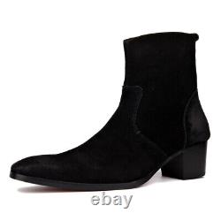 Men's Flat Suede Faux Leather High-top Pointed Toe Stylish Chelsea Boots