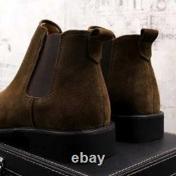 Mens Suede Leather Chelsea Ankle Boots Flat Pointy Toe Pull On High Top Shoes