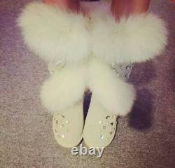 Mid-Calf Women's Snow Boots Rhinestone Shoes Fur Trim Winter Thicken Warm Casual