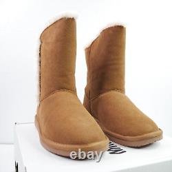 Minnetonka Suede Shearling Boots Camel Brown Womens Size 8 Slip On Native Winter
