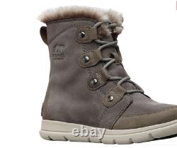 New Sorel Women's Explorer Joan Suede Winter Boots Quarry/Black Size 10