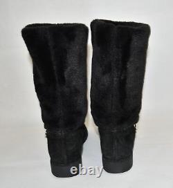 New! Stuart Weitzman Furever Faux Fur Flat Boot Black Suede 9.5 M