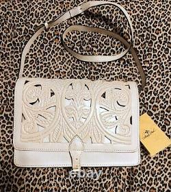 Patricia Nash Leather Salandra Flap Crossbody Natural White with Cut-outs NWT