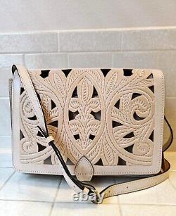 Patricia Nash Leather Salandra Flap Crossbody Natural White with Cut-outs NWT