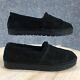 Prada Shoes Womens 41.5 Casual Slip On Fur Trimmed Loafer Black Suede Italy