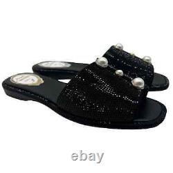 RENE CAOVILLA Crystal And Faux Pearl-Embellished Suede Slides Black Size 37