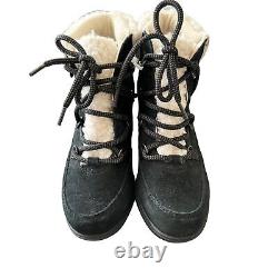 SOREL Evie Women Waterproof Boots Black Suede Cozy Faux Fur Shearling Size 8