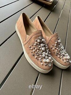 STUART WEITZMAN Faux Pearl And Crystal Slip On Sneaker