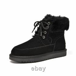 Snow Boots Women Cow Suede Leather Boots Warm Wool Ladies Winter Fur Shoes