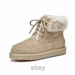Snow Boots Women Cow Suede Leather Boots Warm Wool Ladies Winter Fur Shoes
