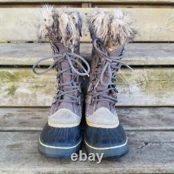 Sorel Joan Of Arctic Quarry Gray Suede Leather Lace-up Faux Fur Winter Snow Boot