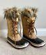 Sorel Joan Of Arctic Tall Boots Womens 6 Suede Faux Fur Waterproof Lace Up PURPL