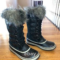 Sorel Joan of Arc Women Size 8.5 Black Suede & WP Winter Boots withFaux Fur Liners