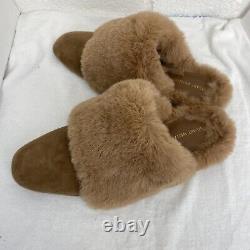 Stuart Weitzman Edie Chill Faux Fur Trimmed Suede Mule Flat Shoes Size 7.5