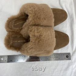 Stuart Weitzman Edie Chill Faux Fur Trimmed Suede Mule Flat Shoes Size 7.5