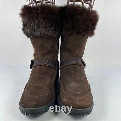 Stuart Weitzman brown Suede Boot Faux Fur Trim US 8 M Low wedge Buckle Zip shoes