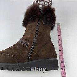 Stuart Weitzman brown Suede Boot Faux Fur Trim US 8 M Low wedge Buckle Zip shoes