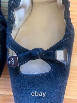 Tod's Womens Ladies Black Suede Tassel Front Ballet Flats Shoes Sz 37.5 US 7.5