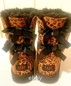 UGG Bailey Bow II Exotic Cheetah Print Boots Youth Size 3 Women's Size 5 EUC