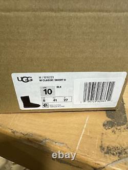 UGG Classic Short II Black Suede Fur Boots Womens Size 10 -NEW- 1016223