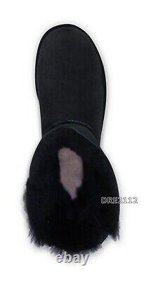 UGG Mini Bailey Bow II Black Suede Fur Boots Womens Size 11 -NIB