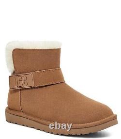 UGG Mini Bailey Graphic Logo Strap Women's Suede Boots 1137073 Red SIZE 8 NEW