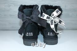 UGG WOMEN'S CUSTOMIZABLE BAILEY BOW BLACK MINI BOOT US 5 MSP $210 Two Ribbons
