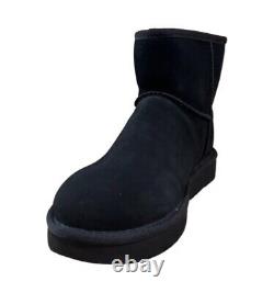 UGG Womens Classic Mini Side Logo II Fur Lined Boots Black Suede Size 9 M US