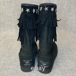 UGG x Jimmy Choo Sora Sheepskin Suede Studded Boots in Black Womens Size US 7