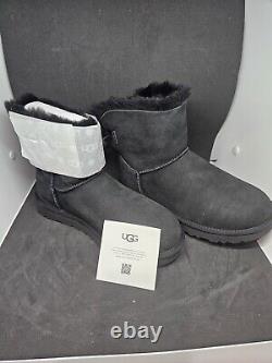 Ugg Mini Bailey Bow II Black Suede Sheepskin Ankle Boots Size Us 8/uk 6.5/eu 39