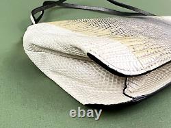 VTG Bottega Veneta Beige Gray Lizard Leather Shoulder Bag Handbag Matt Gold